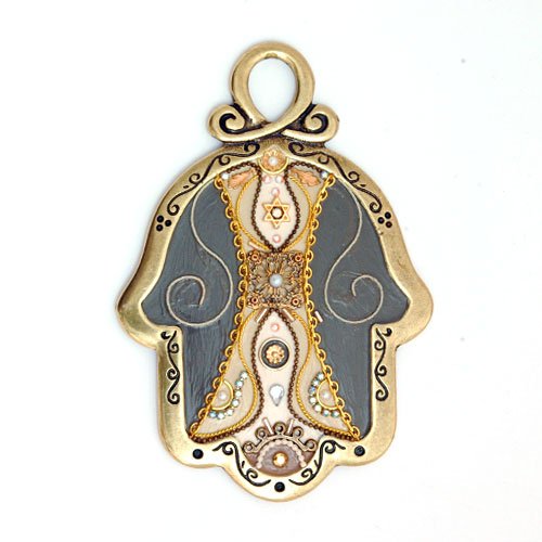 Shahaf Wall Hamsa in Gray and Gold