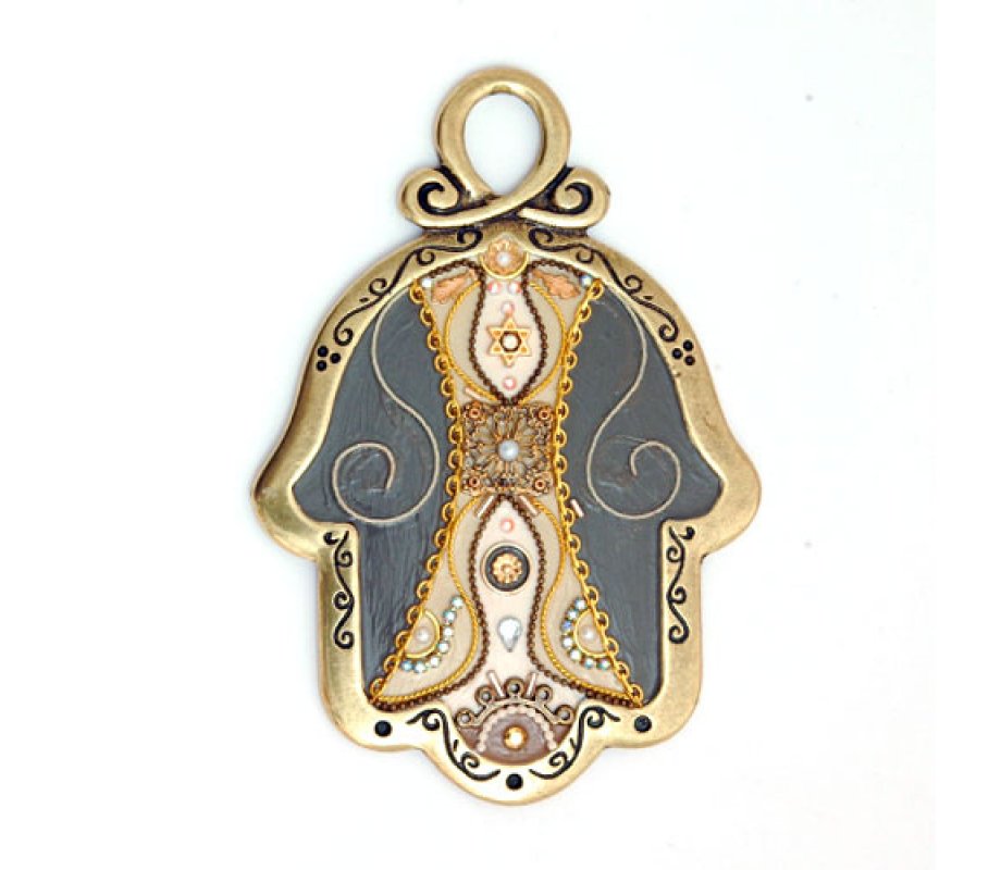 Shahaf Wall Hamsa in Gray and Gold