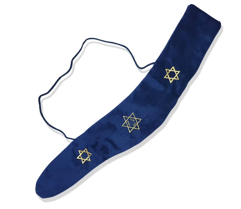 Shofar Pouch Blue Velvet with Stars of David - for Yemenite Shofar 36 to 46 inches