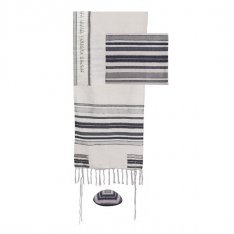 Silk-Cotton Tallit Set in Gray Stripes - Yair Emanuel