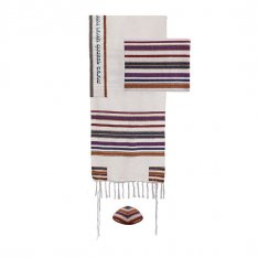 Silk-Cotton Tallit Set in Multicolor Stripes - Yair Emanuel