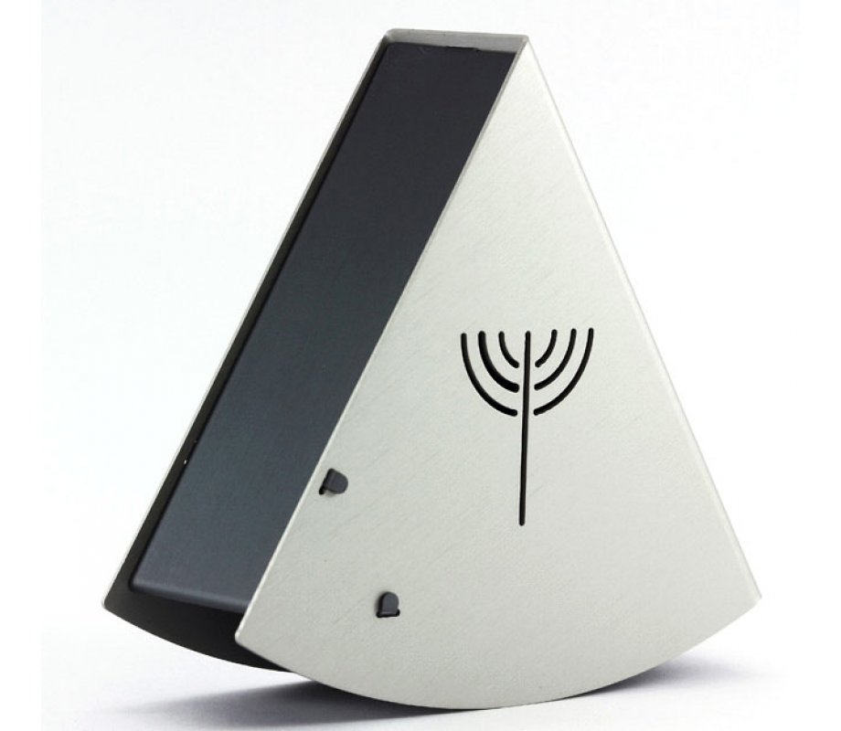 Silver & Black Rocking Charity Box Matan Be'seter with Menorah - by Shraga Landesman