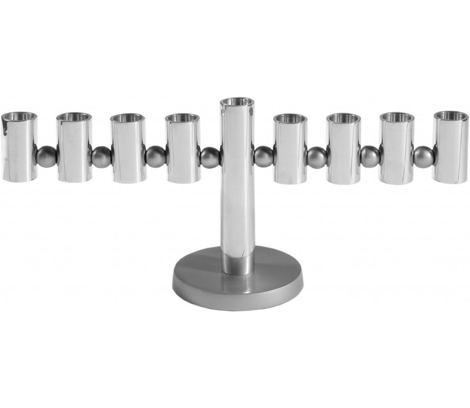Silver Anodized Aluminum Tubes and Balls Hanukkah Menorah - Yair Emanuel