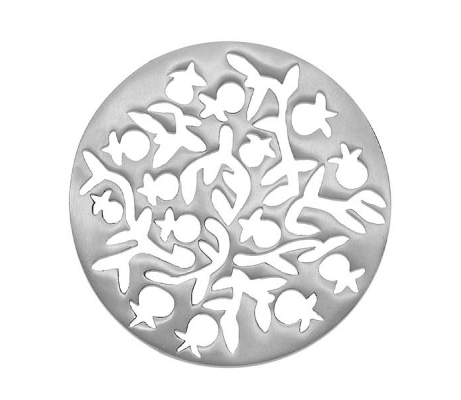 Silver Circular Aluminum Trivet, Pomegranates - Yair Emanuel
