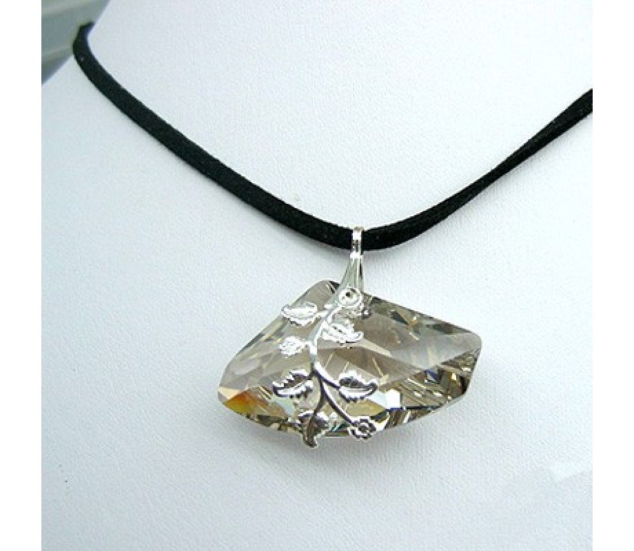 Silver Color Nugget on black Cord - Edita