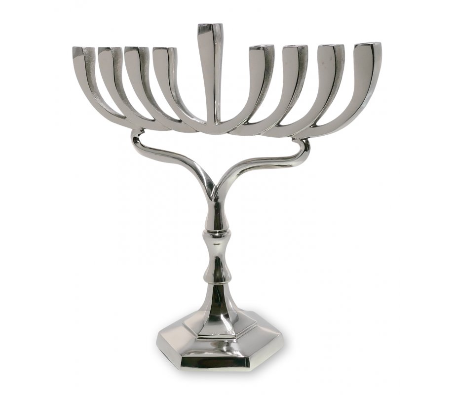 Silver Colored Nickel Hanukkah Menorah with Contemporary Square Branches - 13 Inches