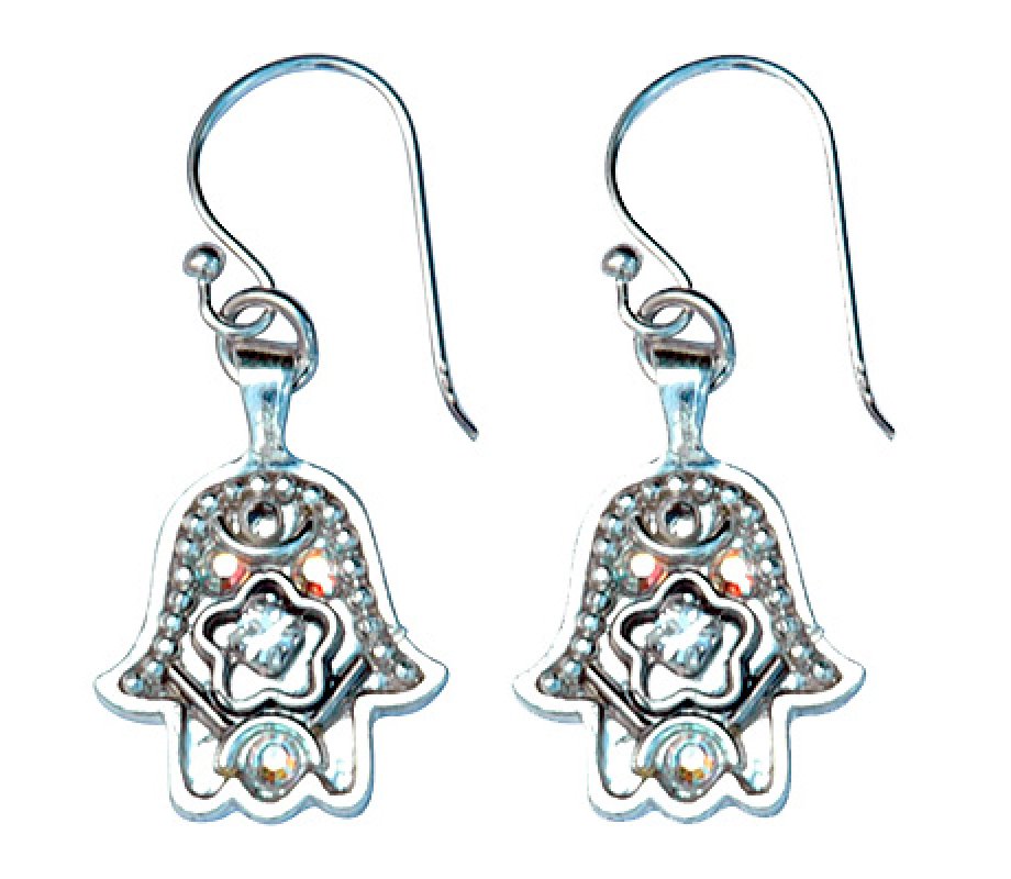 Silver Decorated Hamsa Earrings - Ester Shahaf
