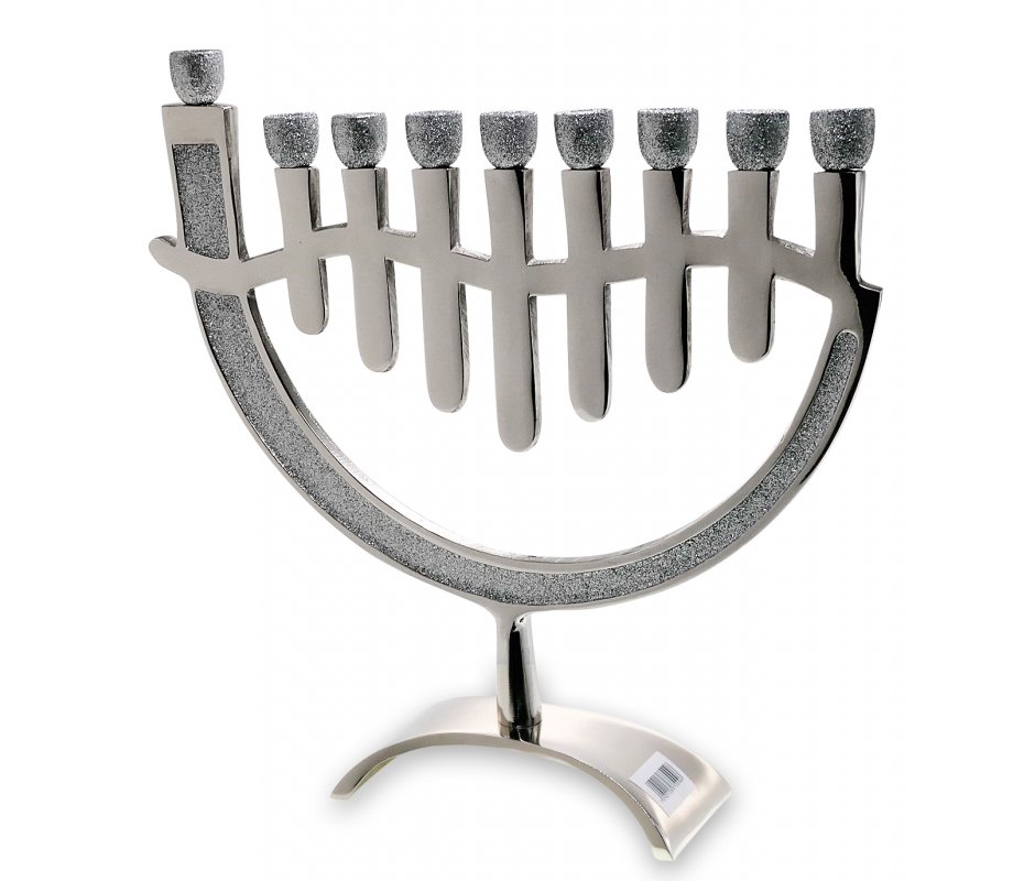 Silver Glitter Aluminum Hanukkah Menorah - 12.9 Inches