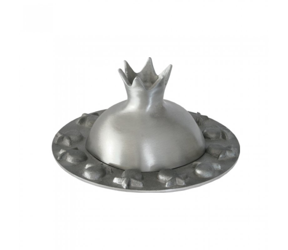Silver Gray Anodized Aluminum Honey Dish with Pomegranate Cover - Yair Emanuel