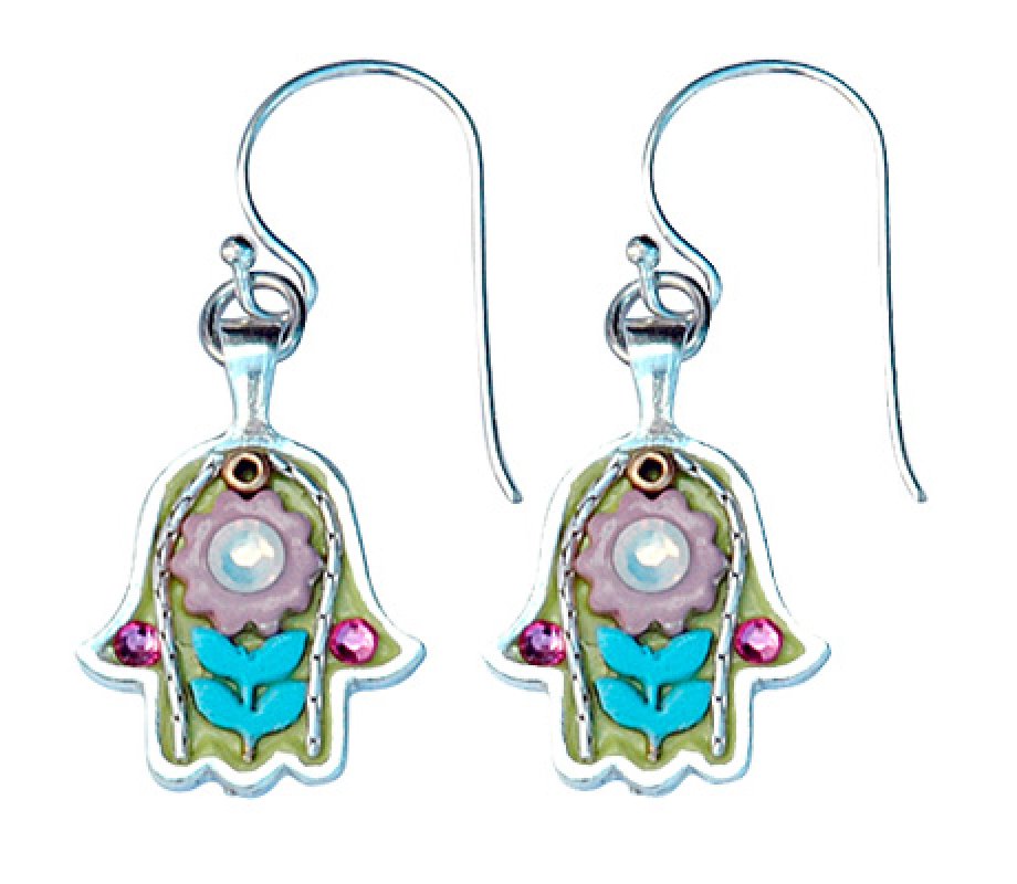 Silver Hamsa Flower Earrings - Ester Shahaf