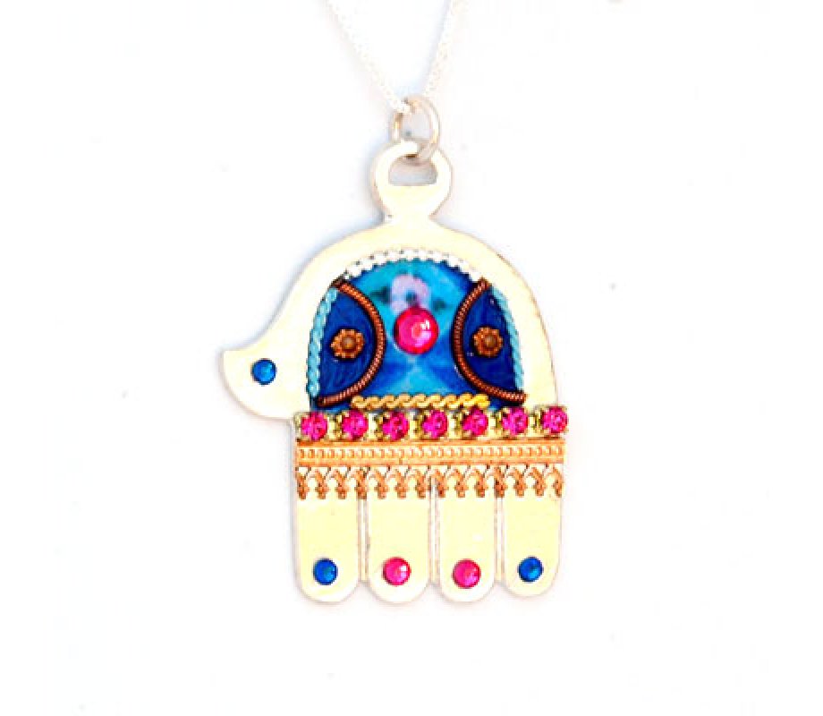 Silver Hamsa Necklace in Blue - Ester Shahaf