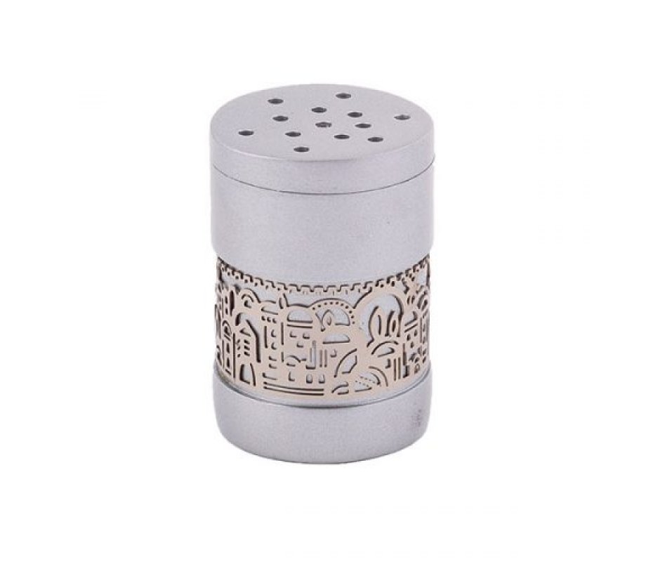 Silver Havdalah Besamim Spice Box with Gold Jerusalem Cutout - Yair Emanuel