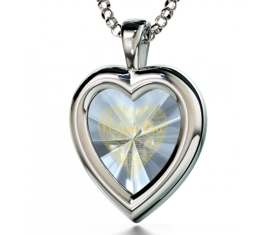 Silver I Love You Framed Heart Swarovski Necklace by Nano