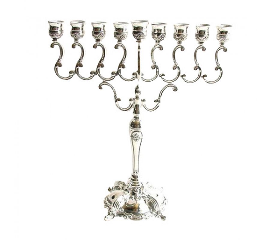Silver Plated Hanukkah Menorah - Curling Branches Design