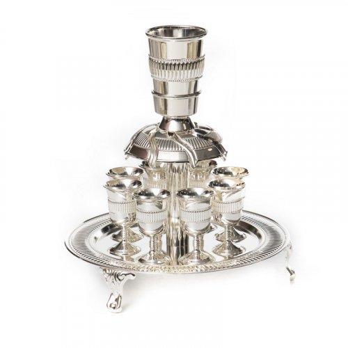 Silver Plated Raised Kiddush Fountain, Eight Stem Cups - Classic Design