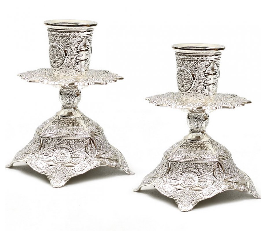 Silver Plated Shabbat Candlesticks with Filigree Design