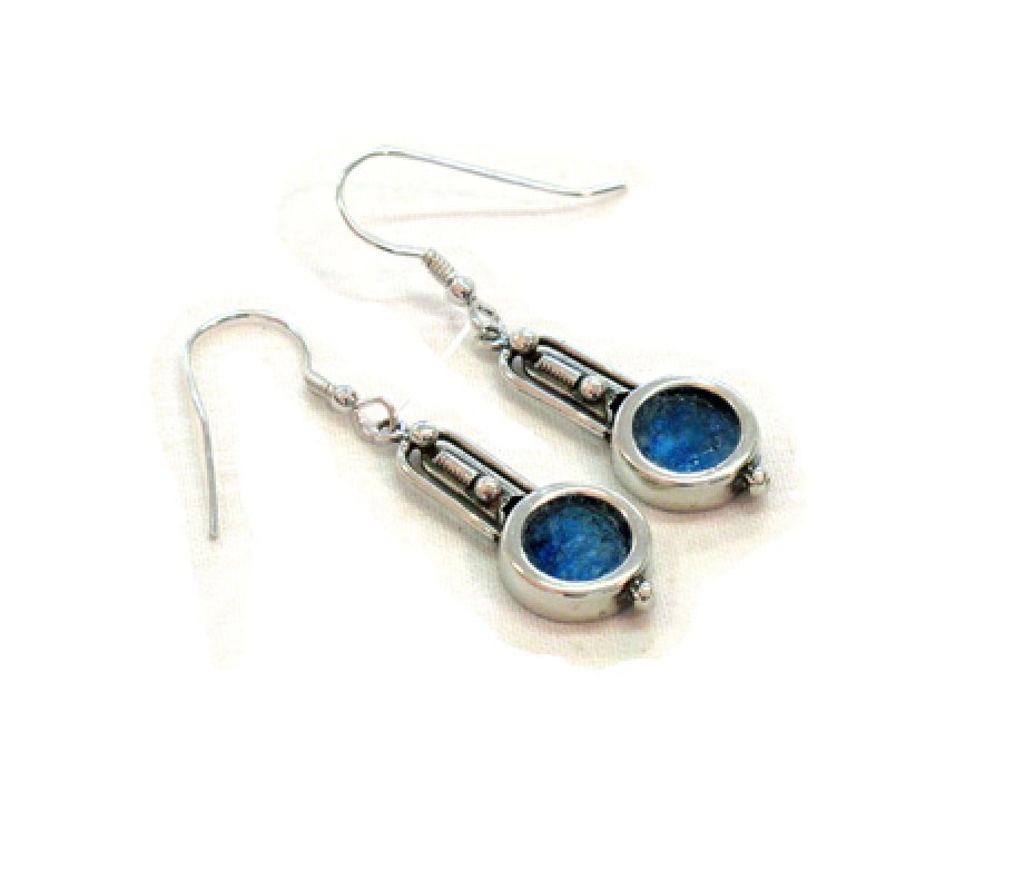 Silver Sterling Dangle Earrings with Roman Glass, Antique Style - Michal Kirat