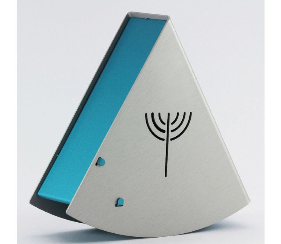 Silver Turquoise Rocking Charity Box Matan Be'seter and Menorah Motif - by Shraga Landesman