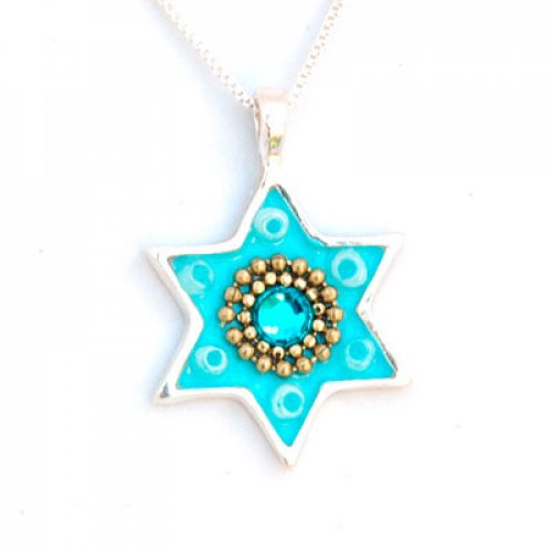 Silver and Turquoise Star of David Necklace - Ester Shahaf