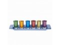 Six Anodized Aluminum Kiddush Cups and Tray, Metallic Colors - Yair Emanuel