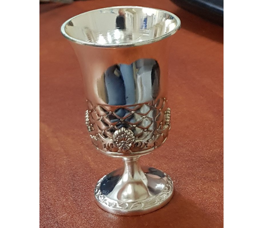 Six Small Stem Kiddush Cups Standing on Matching Tray - Silver Plated