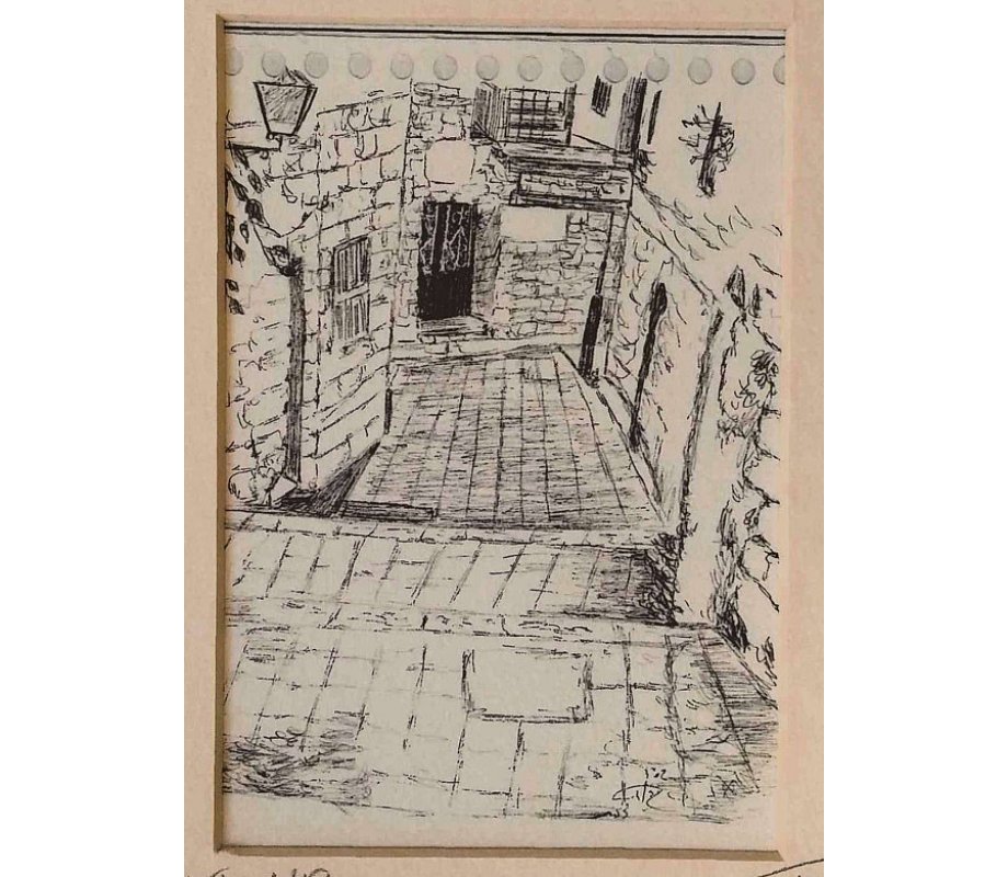 Sketch Print of Narrow Alleyway in Safed - YehuditsArt