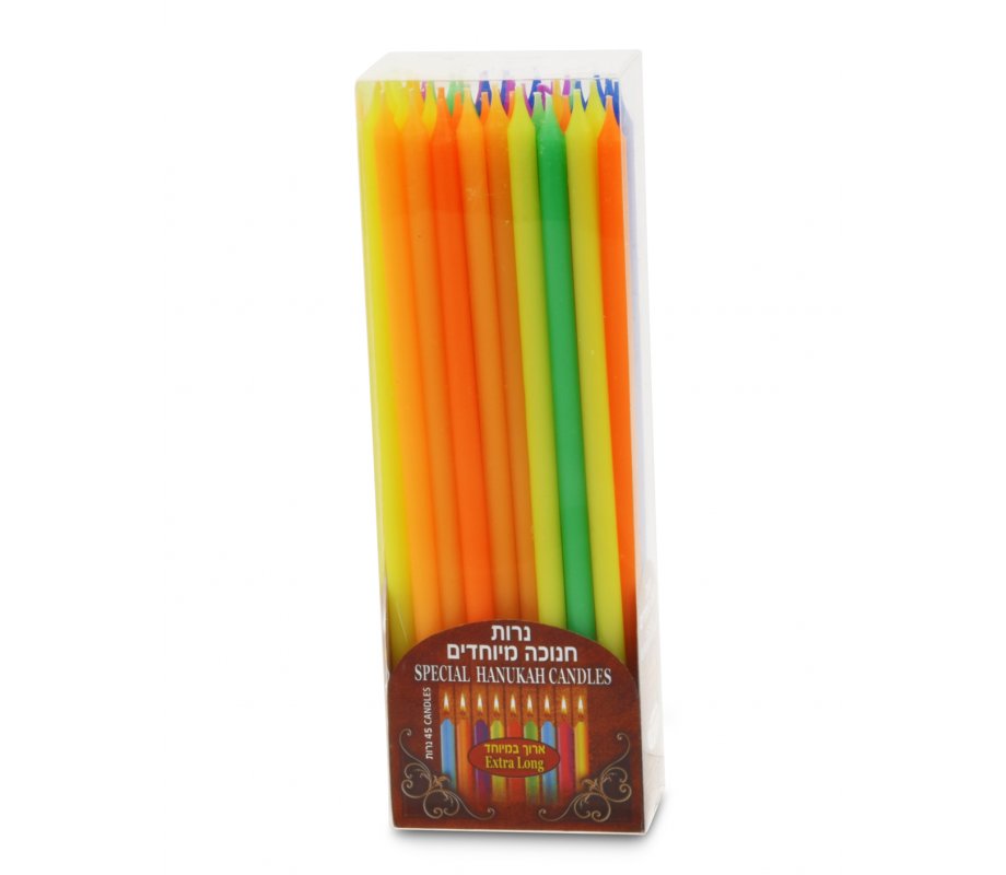 Slender Hanukkah Candles in Assorted Colors, Extra Long