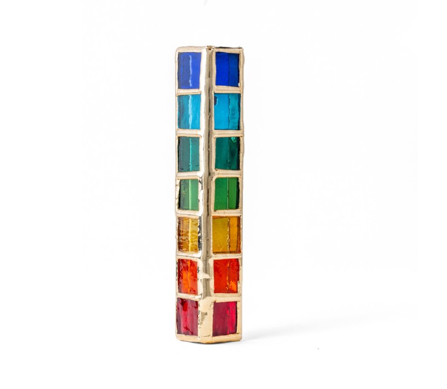 Small Glass Rainbow Tiles Design Israel Museum Metal Mezuzah Case