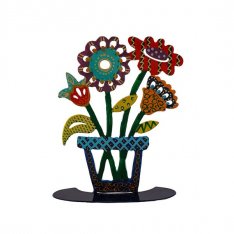 Small Hand Painted Sculpture, Colorful Flowers - Yair Emanuel