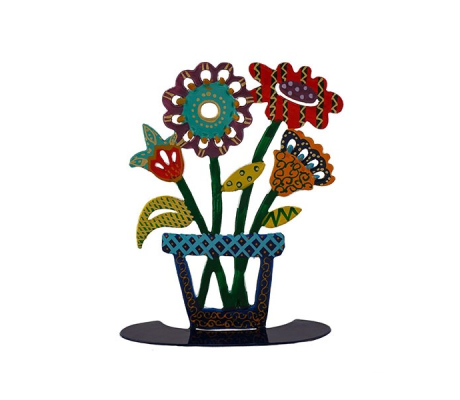 Small Hand Painted Sculpture, Colorful Flowers - Yair Emanuel
