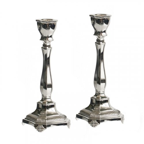 Small Shabbat Candlesticks, Gleaming Silver Plated - Classic Curved Design