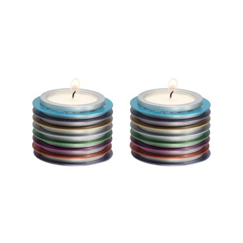 Small Tea Light Candlesticks as Stacked Discs, Colorful - Yair Emanuel