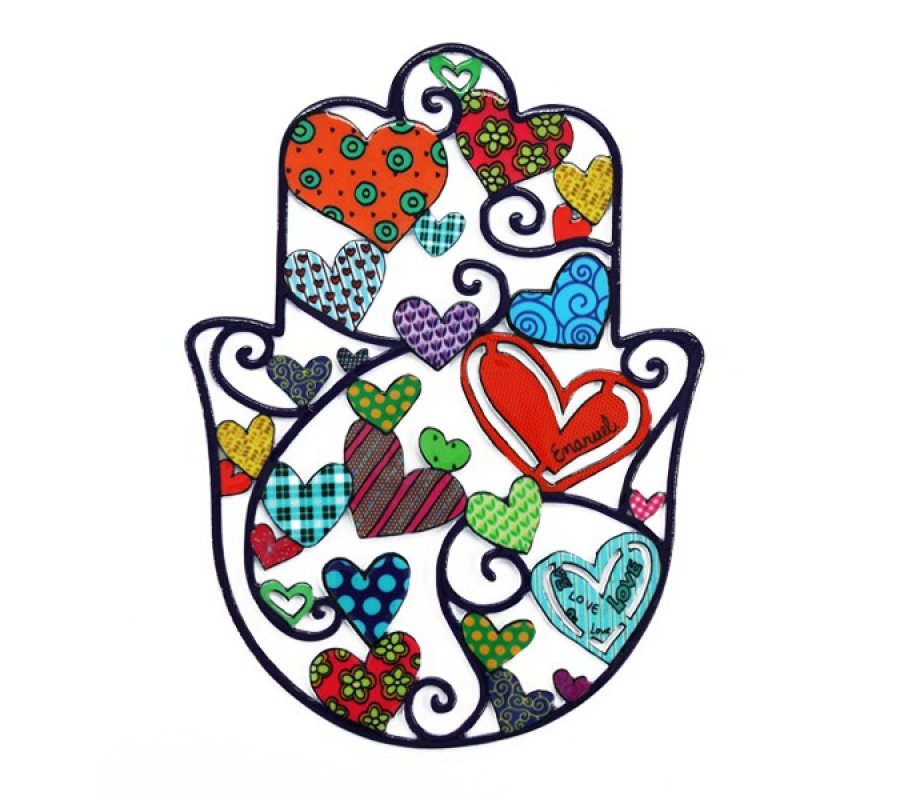 Small Wall Hamsa with Colorful Hearts - Yair Emanuel