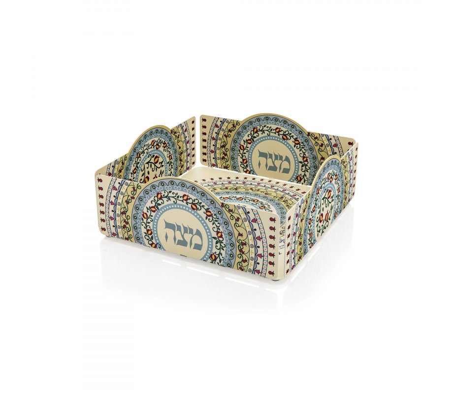 Square Matzah Tray with Raised Mandala Pomegranates, Colorful - Dorit Judaica