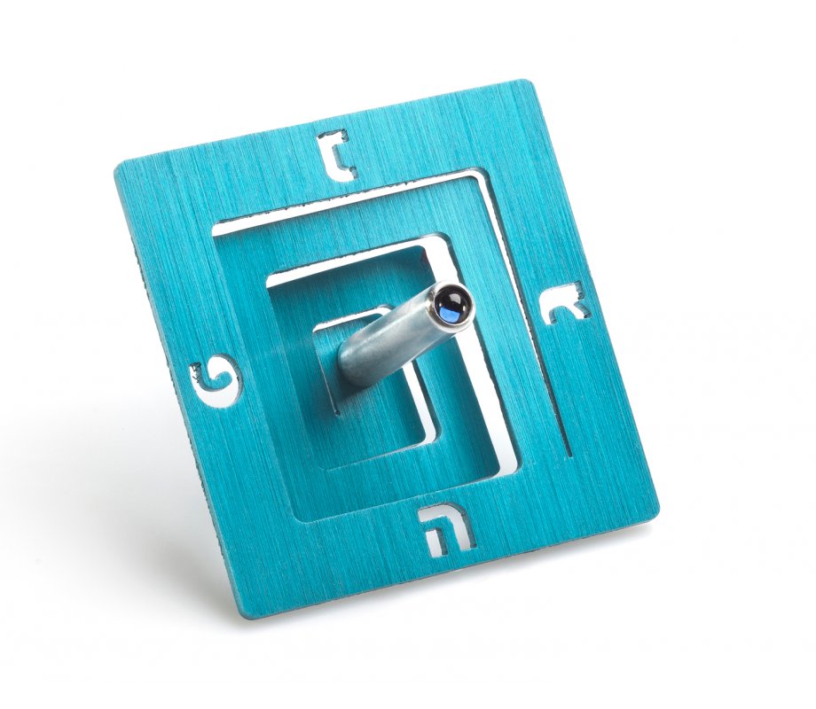 Square Spiral Hanukkah Dreidel Brushed Aluminum, turquoise - Adi Sidler