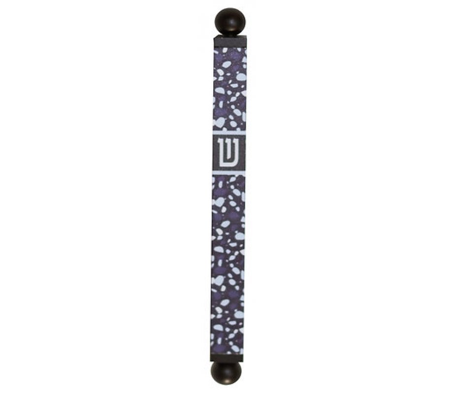 Square Tube Mezuzah Case with Knobs, Blue Terrazzo Design - Dorit Judaica