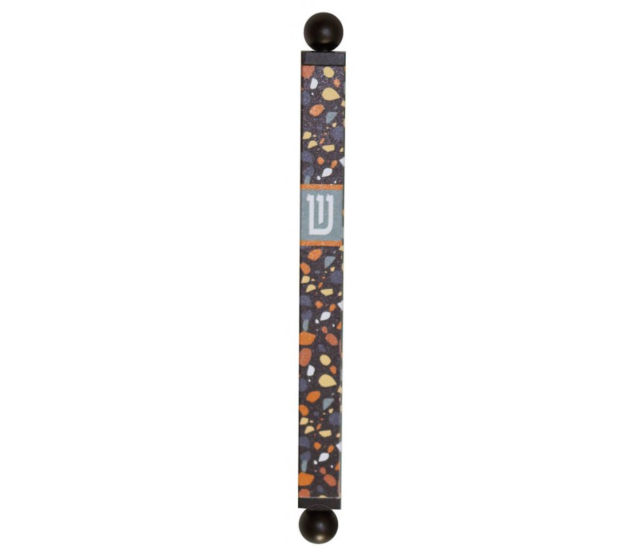 Square Tube Mezuzah Case with Knobs, Earth Tones - Dorit Judaica
