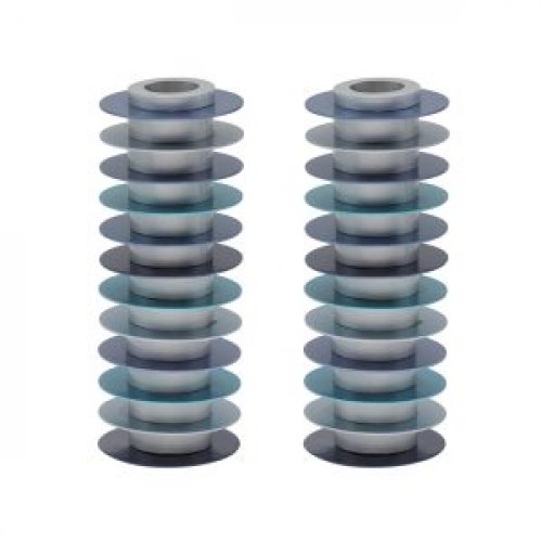 Stacked Disc Style Candlesticks, Shades of Blue - Yair Emanuel