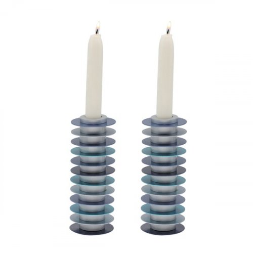 Stacked Disc Style Candlesticks, Shades of Blue - Yair Emanuel