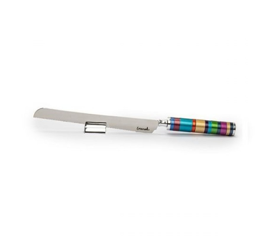 Stainless Steel Challah Knife with Stand, Decorated Colorful Handle - Yair Emanuel
