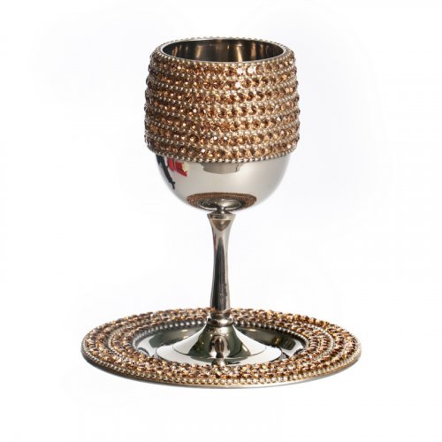 Stainless Steel Kiddush Cup on Stem Set - Diamond Design