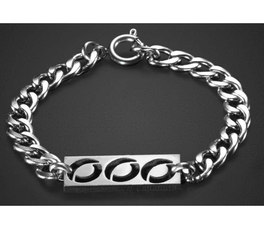 Stainless Steel Man's Chain Bracelet, Three Decorative Open Circles in Center - Adi Sidler