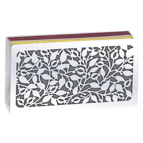 Stainless Steel Matchbox Holder, Flowing Pomegranate Design - Dorit Judaica