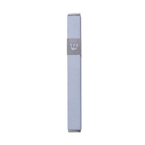 Stainless Steel Mezuzah Case Cutout Shin Letter, Light Blue - Yair Emanuel