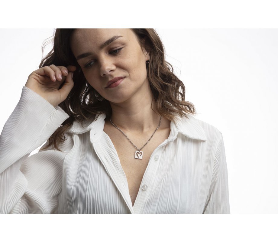 Stainless Steel Necklace with Cutout Heart within a Heart Pendant - Adi Sidler