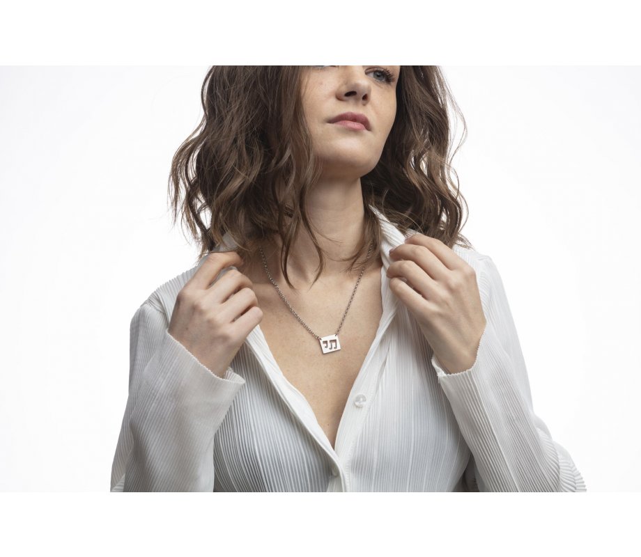 Stainless Steel Necklace with a Musical Notes Chai Pendant - Adi Sidler