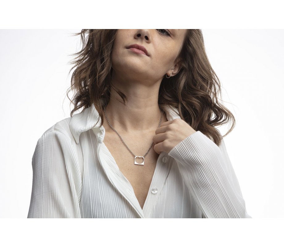 Stainless Steel Waterproof Necklace with Cutout Open Heart Pendant - Adi Sidler