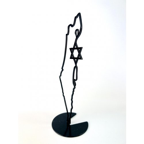 Stand-Alone Table Sculpture, Map of Israel Outline with Star of David - Iris Design