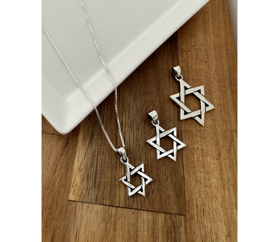Star of David Necklace Pendant in 925 Sterling Silver