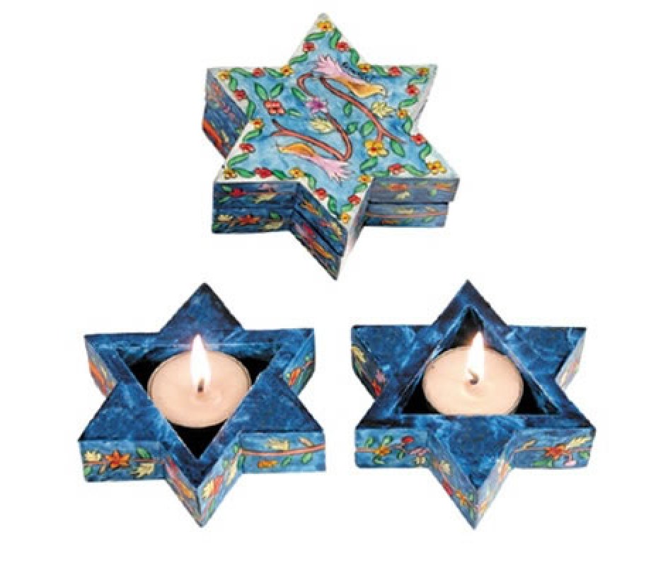 Star of David Travelling Candlesticks – Flowers & Birds by Yair Emanuel
